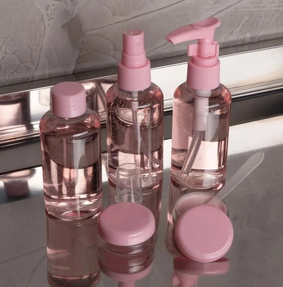 ✈️ Kit Frascos de Viagem 5 Peças com Necessaire Transparente